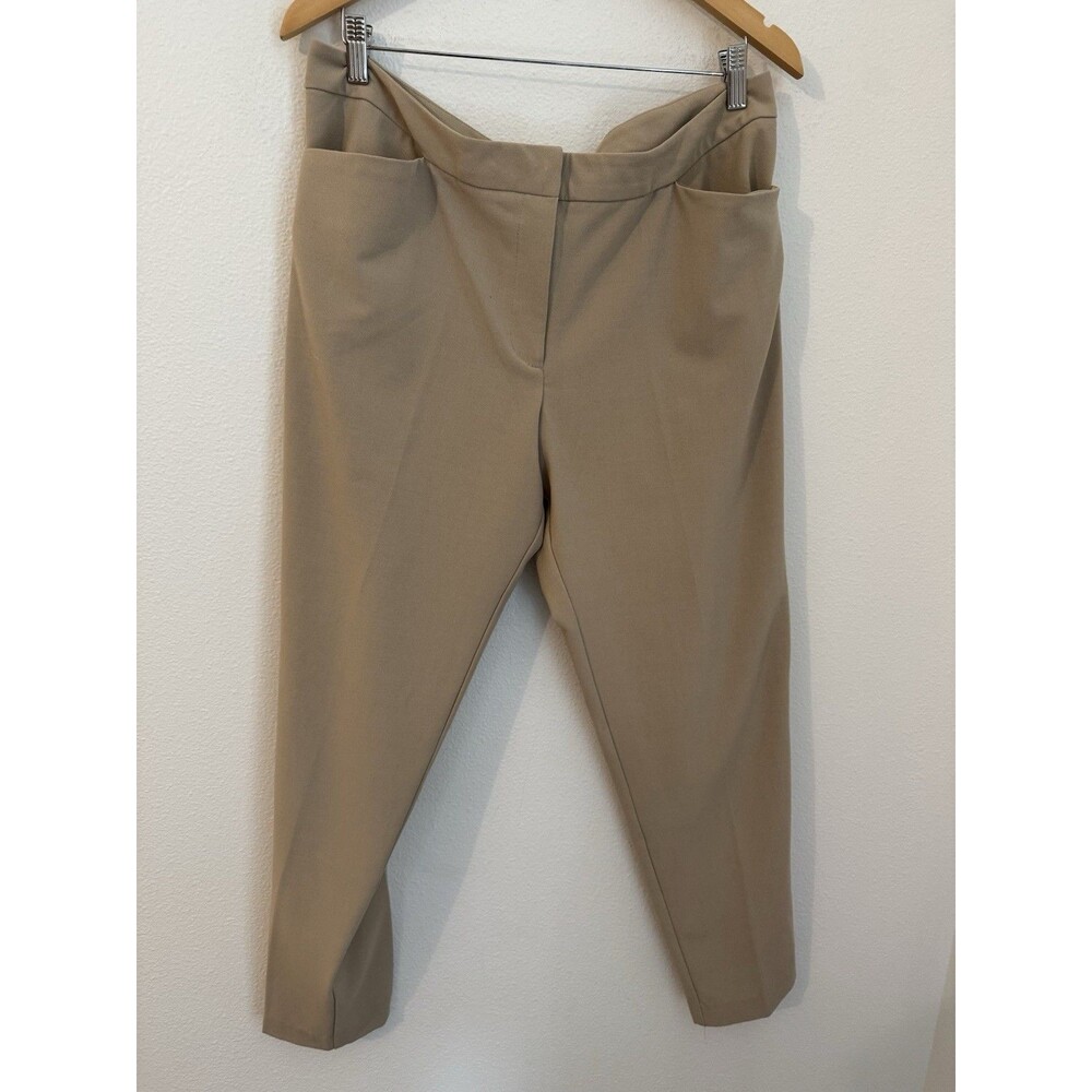 Measure & Made Womens Classic Trousers Tan Pockets Stretch Flat Front Size 14.2